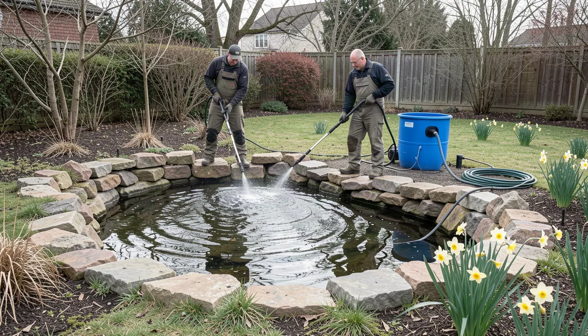 Spring pond cleanout: step by step, and when to restart pump and feeding